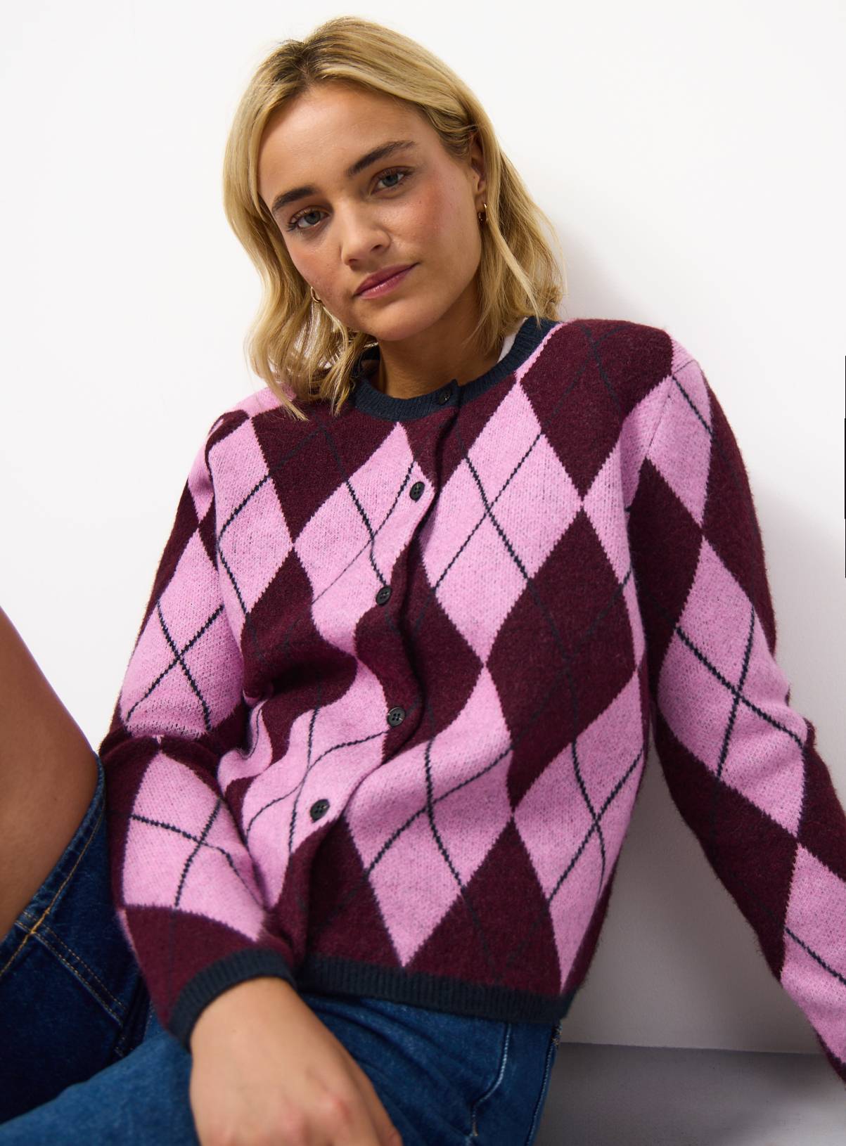 Purple Argyle Print Button Through Cardigan 24 - Image 2